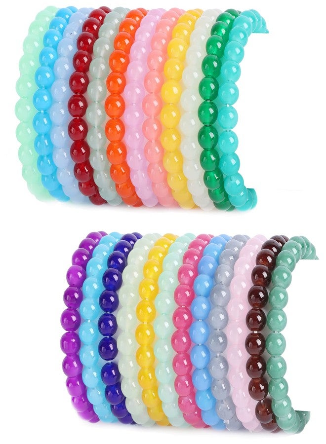 FIRAZIO 24Pcs 8mm Beaded Bracelet for Women Mens Handmade Glass Beads Bracelet Colorful Crystal Bracelet Elastic Round Bead Bracelets Jewelry - Image 1